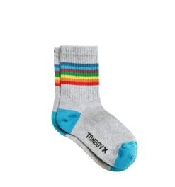 Anklet Crew Socks - Gray With Rainbow