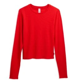 Organic Cotton Rib Long Sleeve Tee - Fiery Red