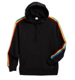 French Terry Pullover Hoodie - Black With Rainbow