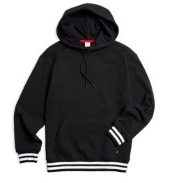 French Terry Pullover Hoodie LC - Black With Striped Rib