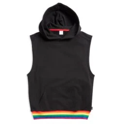 French Terry Sleeveless Hoodie LC - Black With Rainbow Rib