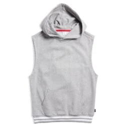 French Terry Sleeveless Hoodie LC - Heather Gray With Striped Rib