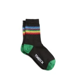 Anklet Crew Socks - Black With Rainbow